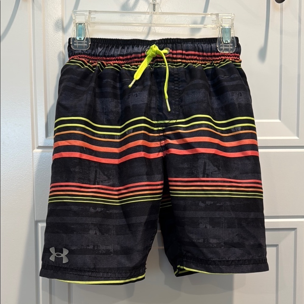 Under Armour Black and Neon Striped Swim Shorts